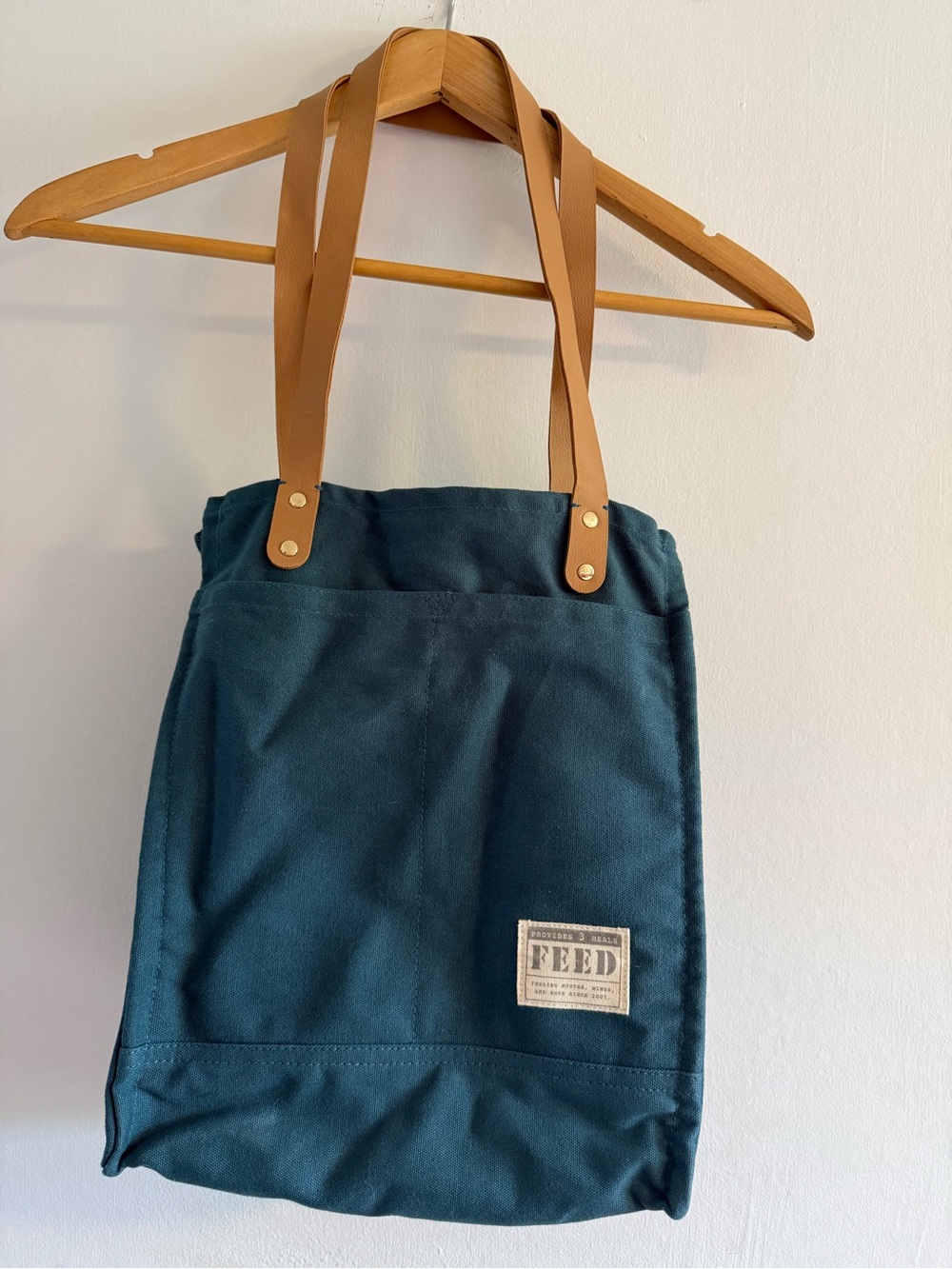 FEED Canvas ToteBag Teal Blue Vegan Leather Straps Shoulder Bag Market Travel